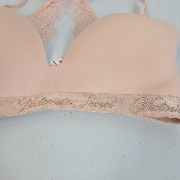 Victoria's Secret Bra 34DD T-Shirt Light Peach Lace Back Wireless Lightly Lined - Picture 5 of 16